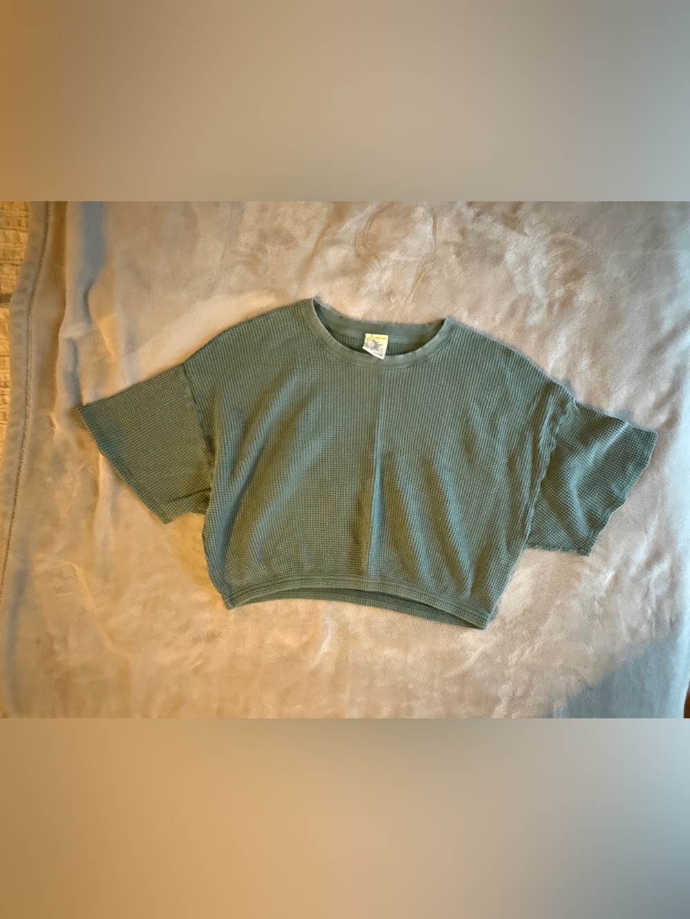 aerie Offline Waffle Knit Tee in Sage Green